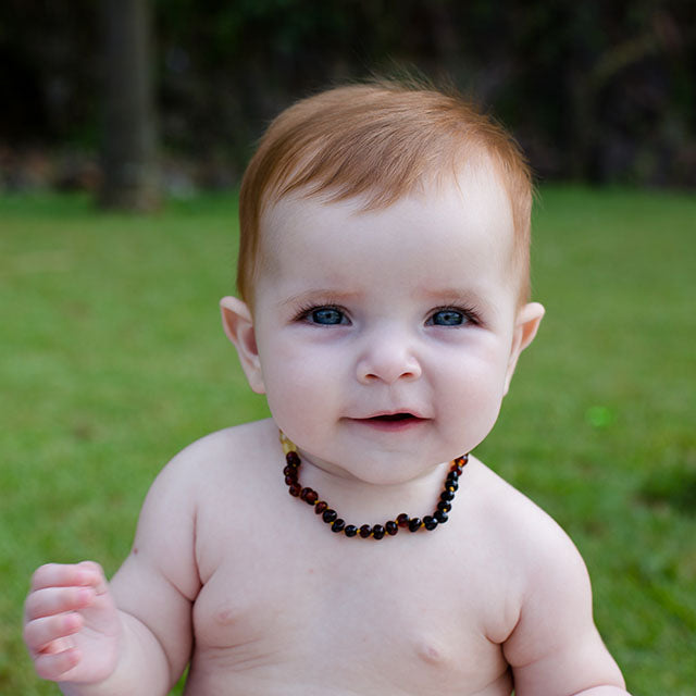 Amber Teething Necklace for Baby made of Polished Rainbow Baltic